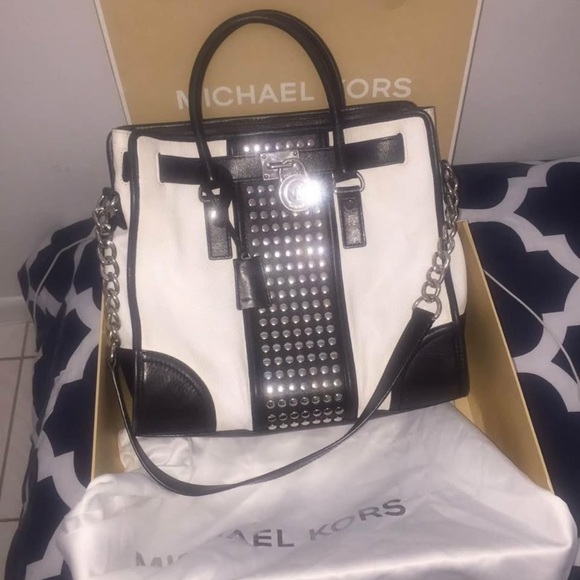 Michael Kors Black and White Studded Satchel - Picture 1 of 2